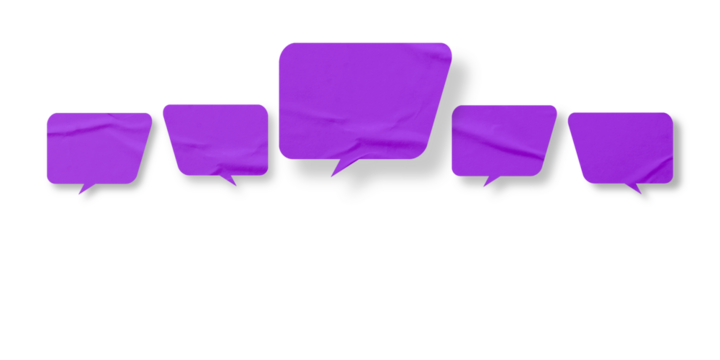 Purple speech bubble crumpled paper isolated on transparent background - Powered by Adobe