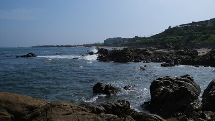 Obraz premium 日本、千葉、犬吠埼灯台、灯台、九十九里、銚子、犬吠埼、展望台、銚子半島、海、白亜の灯台、観光スポット、青空、風景、写真素材 