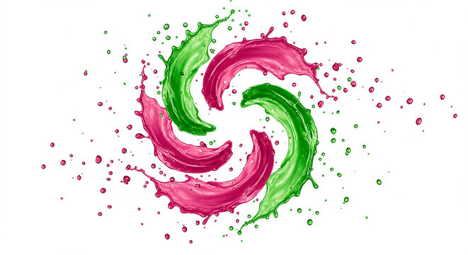 Red and green liquid paint splashes in motion creating an abstract art design - Powered by Adobe