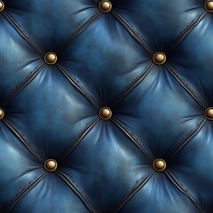 Fototapeta premium Seamless pattern of luxurious deep blue leather upholstery with classic diamond tufting and gleaming golden buttons. Ideal for sophisticated design backgrounds.