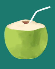 Coco con popote en ilustración digital