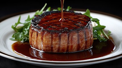 Grilled Steak with Sauce with Closeup.