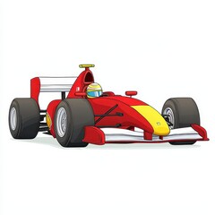 Red and yellow race car illustration on white background. Digital painting of a fast formula car, suitable for automotive design and sports themes