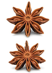 Top View of Two Star Anise Fruits Isolated on White Background

