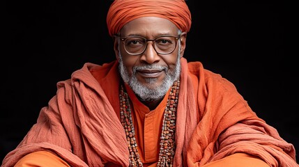 Serene Elder with Orange Robe, and Studio Portrait.
