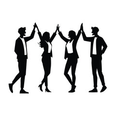 silhouette depicts friendship raising hands, happy celebrating success, on a white background, work friends, play friends.