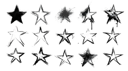 Fototapeta premium Abstract Grayscale Star Shapes Collection with Transparent Background, PNG