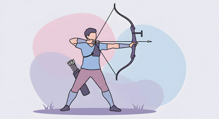 Focused Archer Aiming with Bow and Arrow