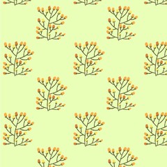Seamless Pattern Design Delicate Autumnal Branches with Yellow and Orange Berries