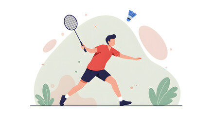 Badminton Player in Action - Vector Illustration