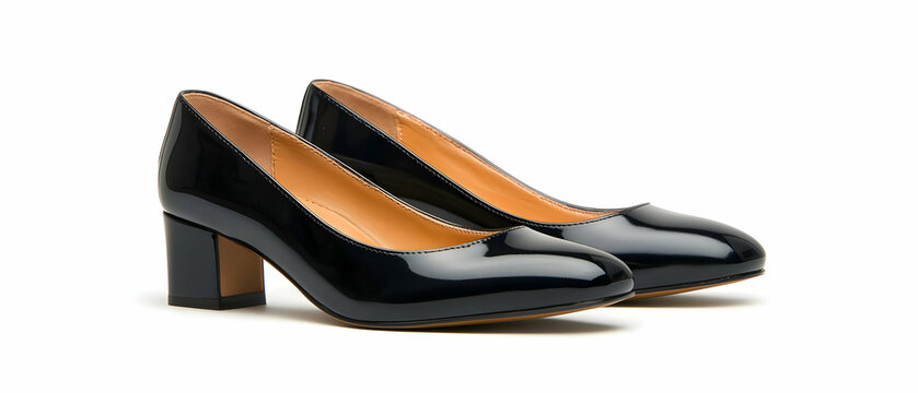 Pair Of Black Patent Leather Pumps With Block Heels