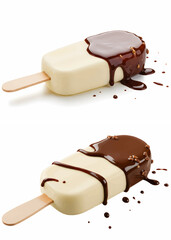 Vanilla Ice Cream Bar with Melting Chocolate and Nuts / Decadent Ice Cream Pop