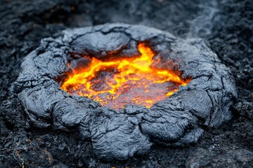 Molten lava erupting from a volcanic crater