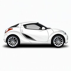 Naklejka premium Side profile of a sleek white coupe with black accents, set against a bright white background. The car's design is modern and sporty, with sharp
