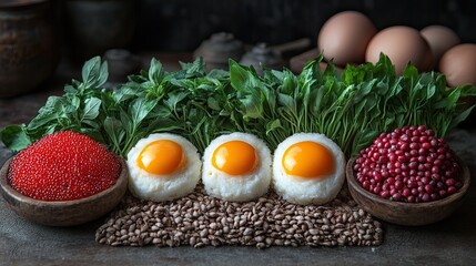 Gourmet Eggs with Caviar, and Berries.