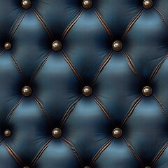 Fototapeta premium Seamless pattern of luxurious deep blue leather upholstery with classic diamond tufting and gleaming golden buttons. Ideal for sophisticated design backgrounds.