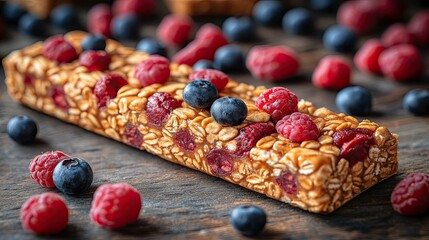 Berry Granola Bar on Wood.