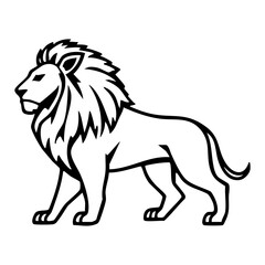Fototapeta premium A regal black outline of a majestic lion standing proudly with a flowing mane, symbolizing strength, courage, and leadership