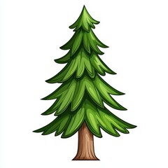 Obraz premium Illustration of a stylized evergreen tree with dark brown trunk and lush green foliage against a white background