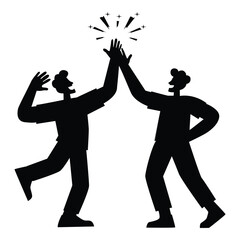 silhouette depicts friendship giving each other a high five, on a white background, work friends, play friends.