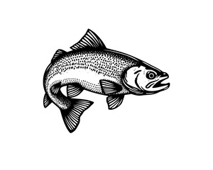 Fototapeta premium woodcut linocut engraving black ink print style illustration of a jumping trout carp fish over a water 