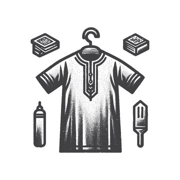 Vintage Hand-Drawn Men&rsquo;s Thobe Illustration, Traditional Clothing Engraved Style Vector for T-Shirts and Cultural Themes Design