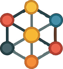 A blue network icon with interconnected nodes, representing connectivity, networking, and digital relationships