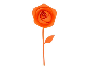 Vibrant Orange Paper Rose with Stem on Transparent Background