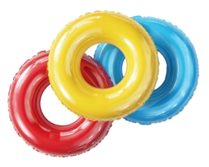 Colorful Inflatable Inner Tubes on Transparent Background, PNG