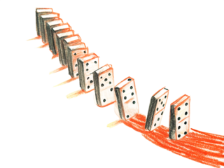 Hand-drawn Dominoes in a Chain Reaction