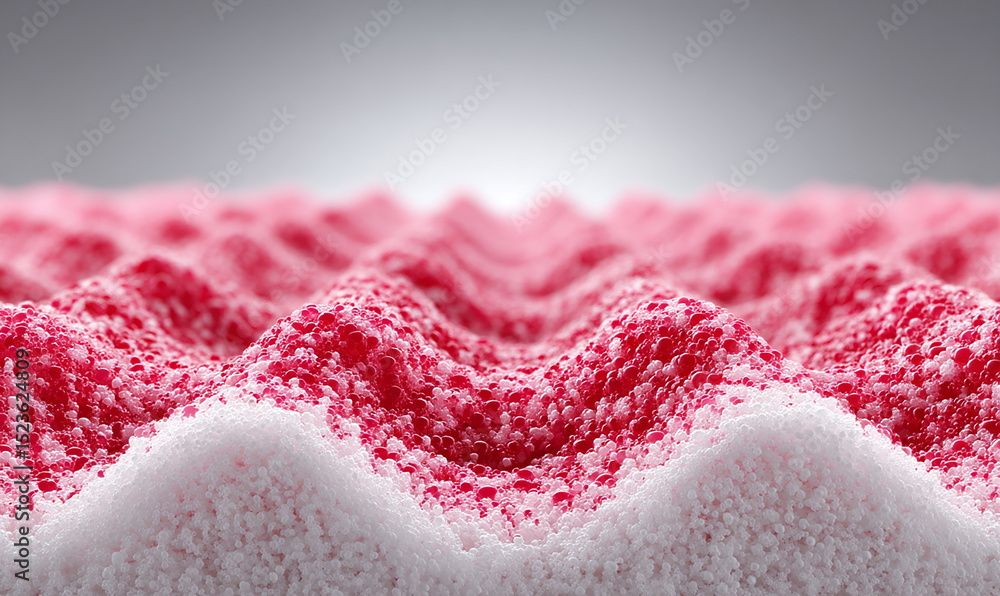 Poster detailed macro of red and white granular undulating texture on surface with gradient background emph