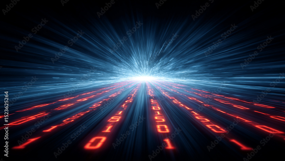 Poster digital pathway with glowing binary code