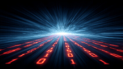 Digital Pathway With Glowing Binary Code
