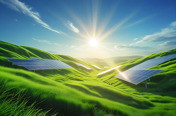 Solar Panel Field on a Sunny Day – Clean Renewable Energy Landscape Generative AI
