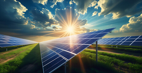 Solar Panel Field on a Sunny Day – Clean Renewable Energy Landscape Generative AI