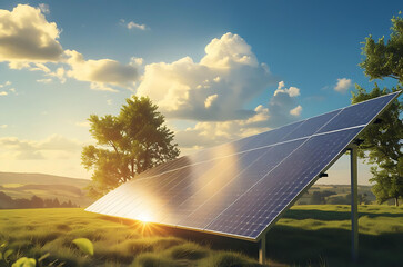Solar Panel Field at Sunset – Clean Renewable Energy in Nature Generative AI