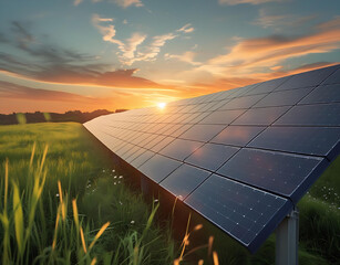 Solar Panel Field at Sunset – Clean Renewable Energy in Nature Generative AI