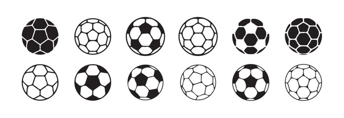 Soccer ball icon set in line style. football simple black style symbol sign for sports apps and website,isolated transparent . football sign . sport equipment . vector illustration eps 10.