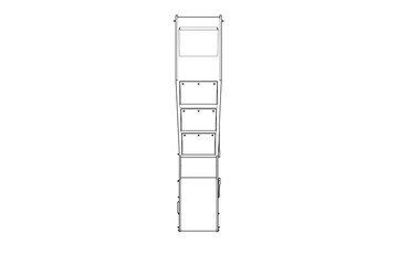 Technical Wireframe Illustration: Vertical Bucket Conveyor Belt for Bulk Material Lifting Transport in Industrial Manufacturing, Food Processing, or Agricultural Production Facilities and Automation