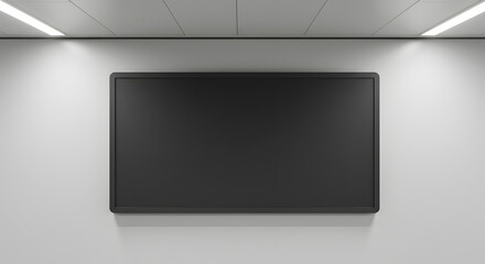 Fototapeta premium Blank Black Screen Display on White Wall with Lighting