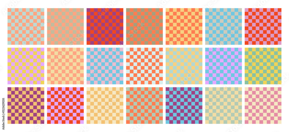 Poster retro groovy grid seamless patterns. vector set of colorful retro trippy backgrounds. simple geometr
