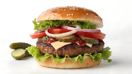 Classic Hamburger Whole View on White Background