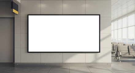 Fototapeta premium Blank Billboard Mockup in Modern Airport Terminal