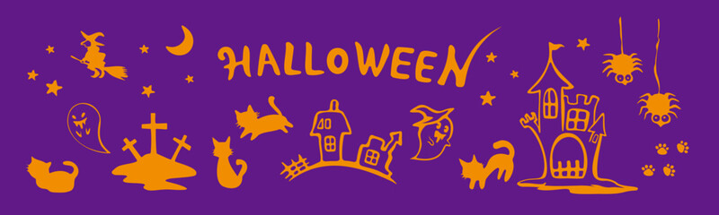 Fototapeta premium Hand drawn illustration wallpaper of Halloween friends