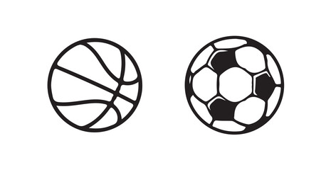 Ball icon. Sports icon set,Black Outline with silhouette of football  and basketball vector illustration eps 10.