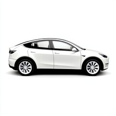 White electric SUV, side profile view against a white background. Clean lines, modern design. Studio shot