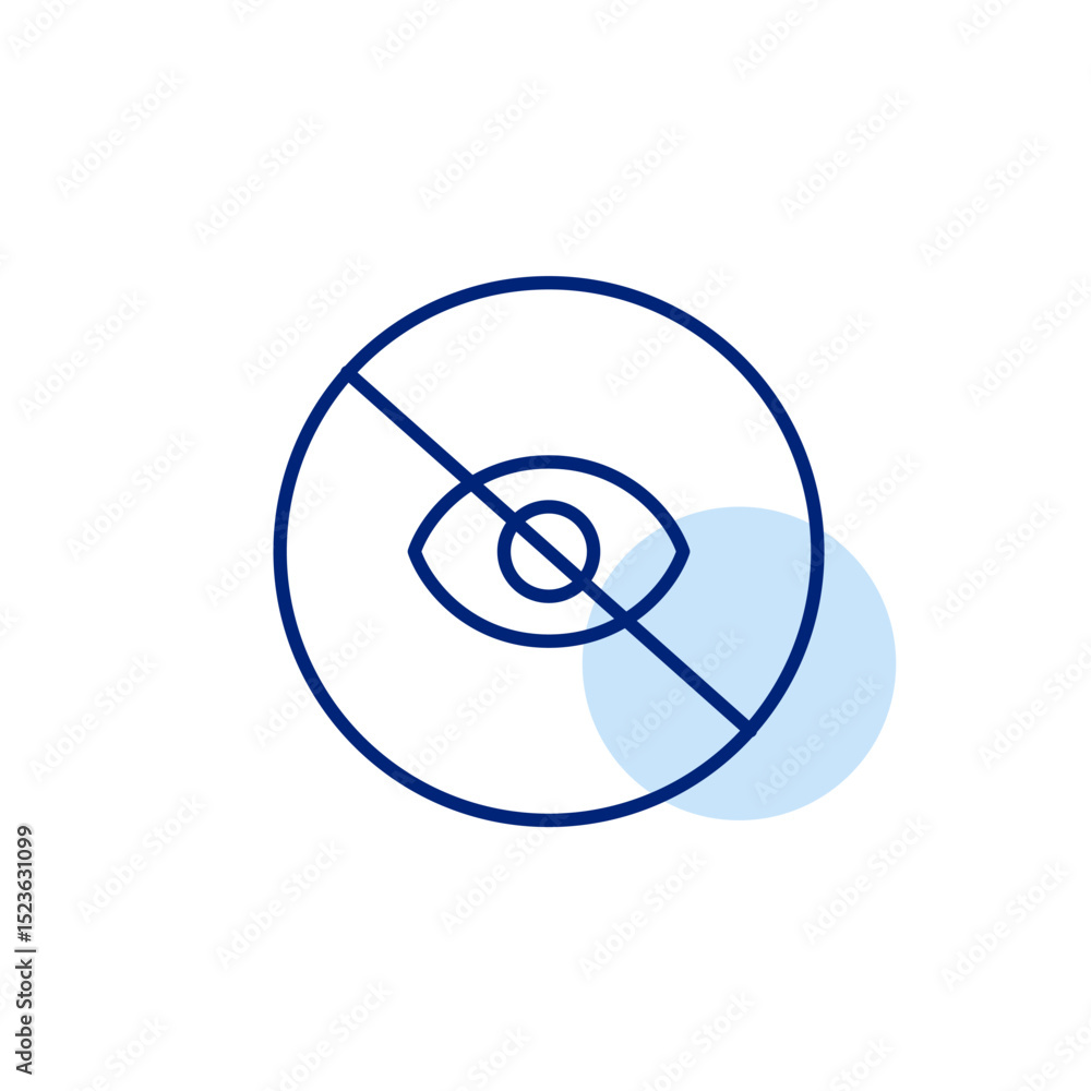 Poster vector icon of crossed-out eye inside a circle, symbolizing restricted view, private mode, or hidden