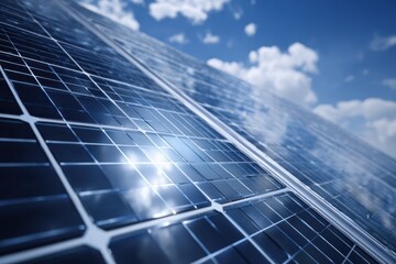 Obraz premium Solar panels generating clean energy under a blue sky 