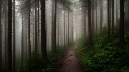 Obraz premium Misty forest path mystery and awe