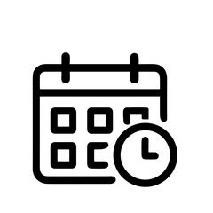 Simple Outline Calendar with Clock Time Management Interface Icon Design